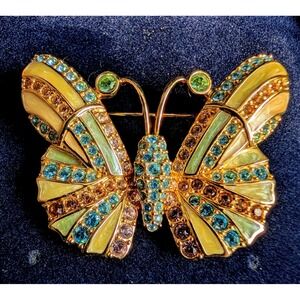 Vintage Swarovski Butterfly Brooch Pin Multicolored Crystal Signed W/ Box